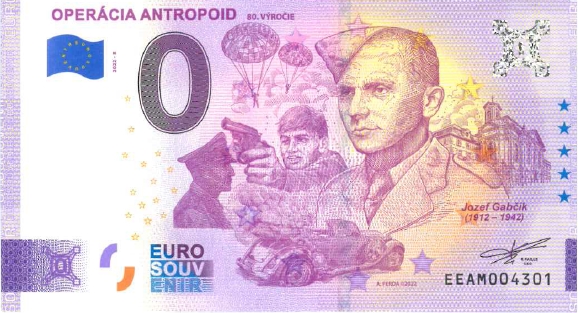 Bankovka 0 Euro s motívom Operácia Antropoid
